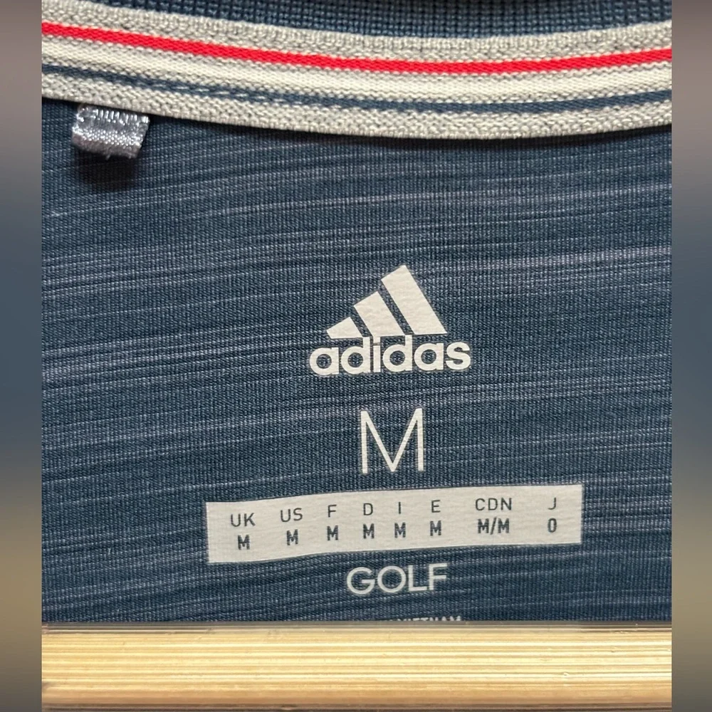 Adidas Medium Men’s Blue Golf USA Polo Shirt with Red Adidas Logo & Red Stripes